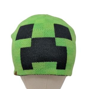 Jinx Boy's Knit Minecraft Beanie Cap Hat Green Creeper 100% Acrylic